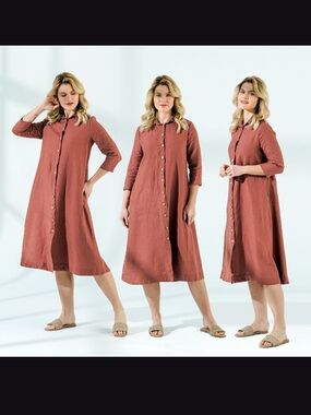 NWOT Linenia 100% Linen Shirt Dress in Chocolate Brown, Size M